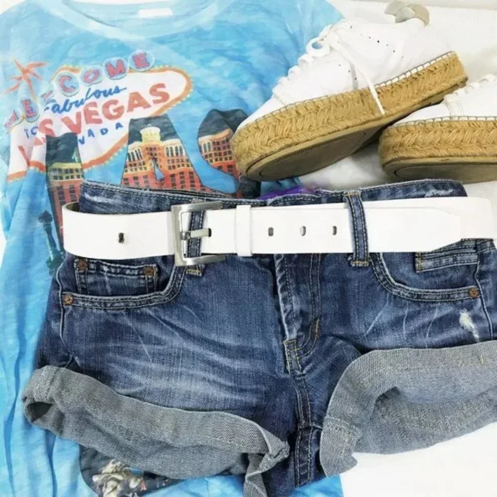 Jet Set Denim Short Shorts Blue Distressed Size 5